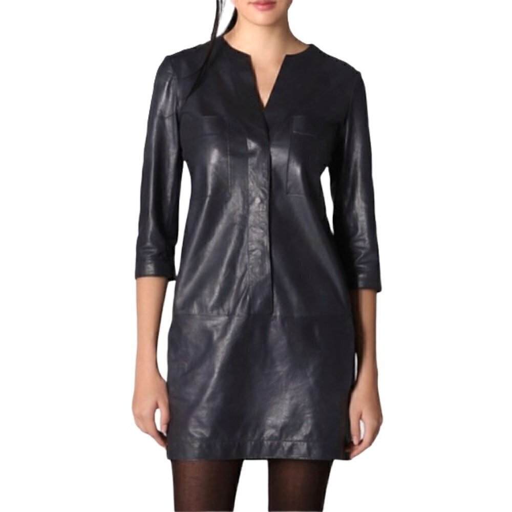 VINCE Lamb Leather‎ Tunic Shift Dress